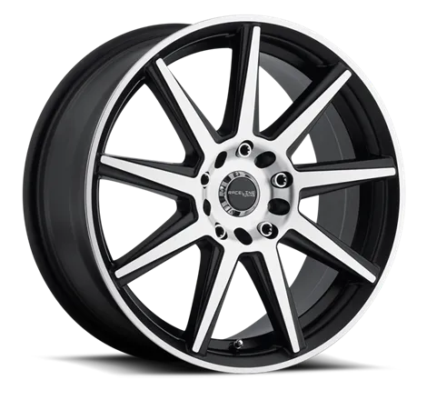 Raceline 144M Storm 17x7.5in / 5x110/5x115 BP / 40mm Offset / 72.62mm Bore - Black & Machined Wheel