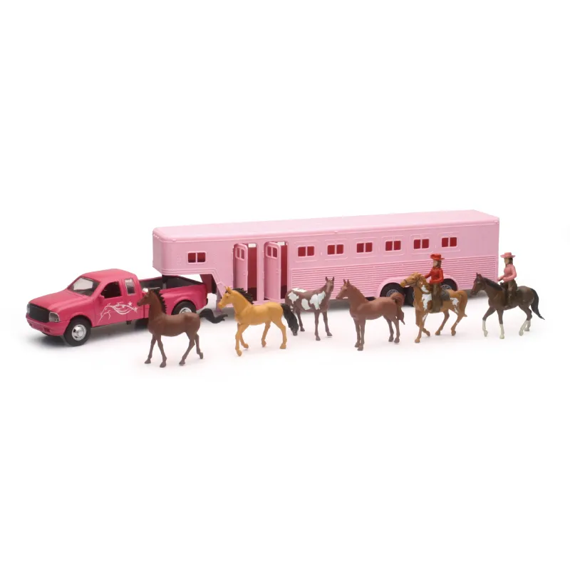 New Ray Toys Pink Pickup Fifth Wheel Horse Trailer Set/ Scale - 1:32