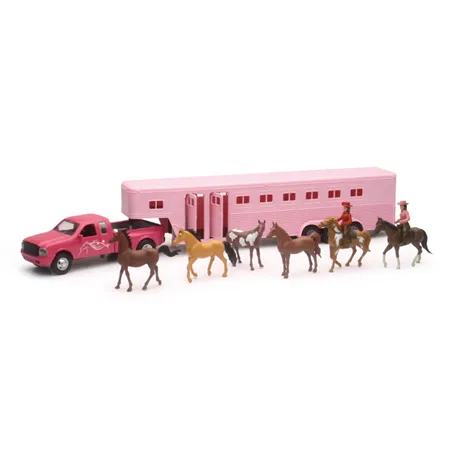 New Ray Toys Pink Pickup Fifth Wheel Horse Trailer Set/ Scale - 1:32