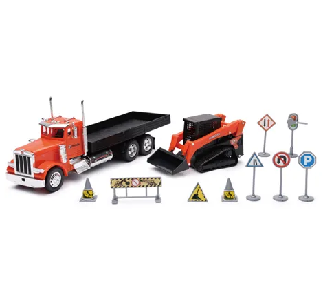 New Ray Toys Peterbilt 379 Flatbed Truck Roadwork Playset/ Scale - 1:32