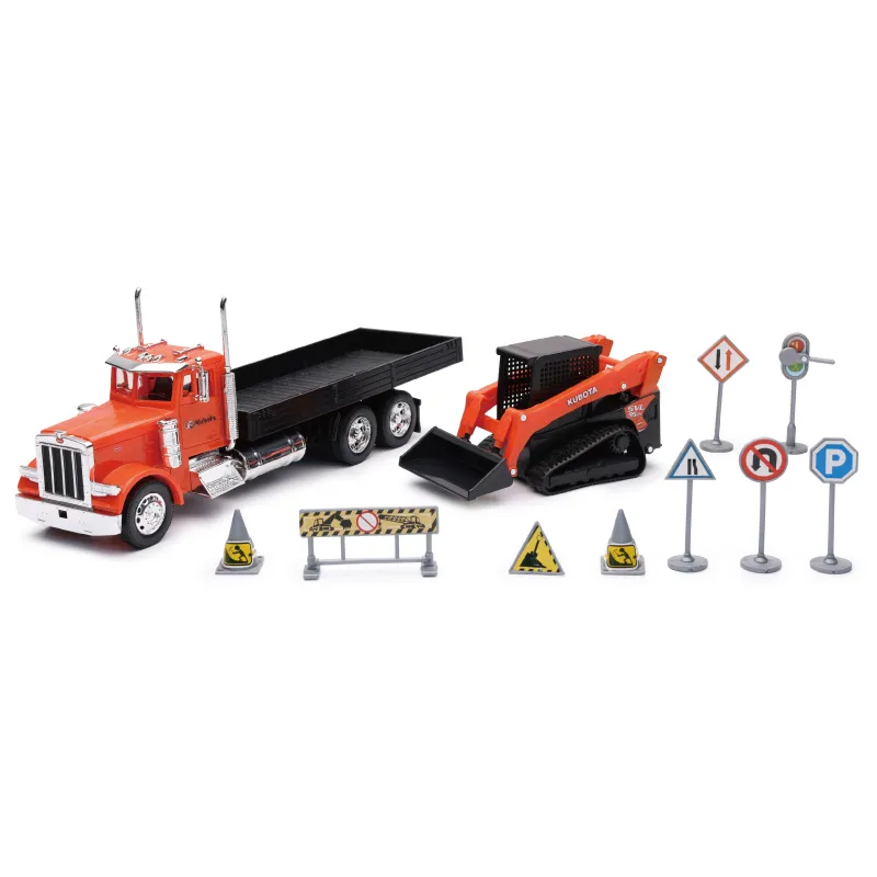 New Ray Toys Peterbilt 379 Flatbed Truck Roadwork Playset/ Scale - 1:32