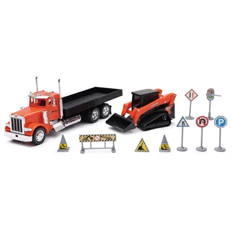 New Ray Toys Peterbilt 379 Flatbed Truck Roadwork Playset/ Scale - 1:32