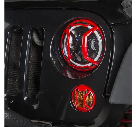 Rugged Ridge 07-18 Jeep Wrangler JK/JKU Red Elite Headlight Euro Guards