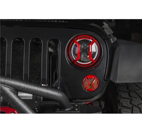 Rugged Ridge 07-18 Jeep Wrangler JK/JKU Red Elite Headlight Euro Guards