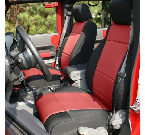 Rugged Ridge Seat Cover Kit Black/Red 07-10 Jeep Wrangler JK 4dr