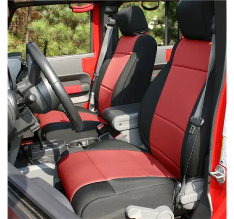 Rugged Ridge Seat Cover Kit Black/Red 07-10 Jeep Wrangler JK 4dr