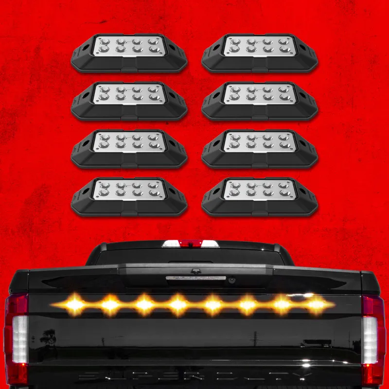 XK Glow Strobe Pod Lights w/ Traffic Modes Ultra Bright LEDs Multiple Modes + Solid On - Amber 8pc