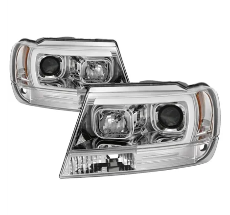 Spyder 99-04 Jeep Grand Cherokee Projector Headlights - Light Bar DRL LED - Chrome