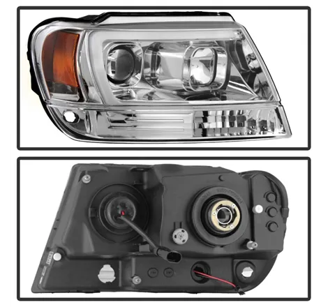 Spyder 99-04 Jeep Grand Cherokee Projector Headlights - Light Bar DRL LED - Chrome