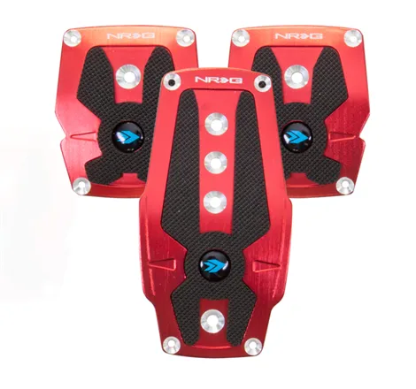 NRG Brushed Aluminum Sport Pedal M/T - Red w/Black Rubber Inserts