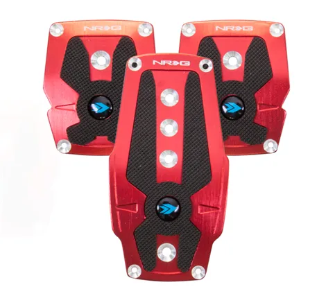 NRG Brushed Aluminum Sport Pedal M/T - Red w/Black Rubber Inserts