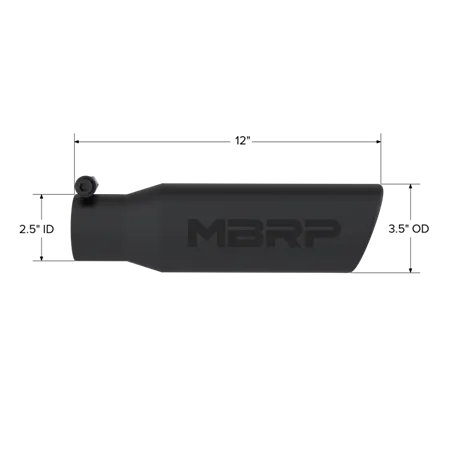 MBRP Universal Tip 3in O.D. Angled Rolled End 2 inlet 12 length - Black Finish