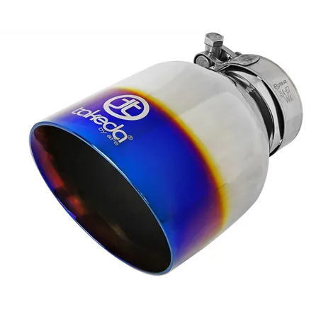 aFe Takeda 304 Stainless Steel Clamp-On Exhaust Tip 2.5in. Inlet / 4.5in. Outlet - Blue Flame