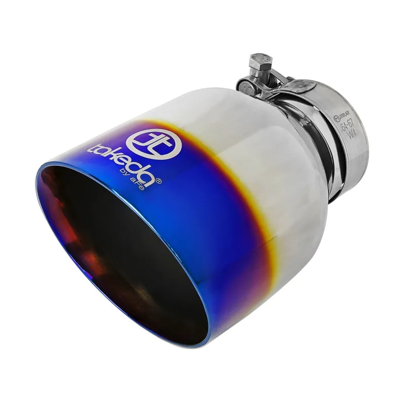 aFe Takeda 304 Stainless Steel Clamp-On Exhaust Tip 2.5in. Inlet / 4.5in. Outlet - Blue Flame