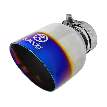 aFe Takeda 304 Stainless Steel Clamp-On Exhaust Tip 2.5in. Inlet / 4.5in. Outlet - Blue Flame