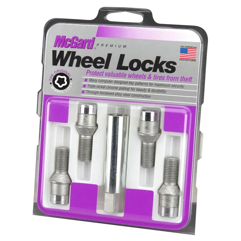 McGard Wheel Lock Bolt Set - 4pk. (Tuner / Cone Seat) M14X1.5 / 17mm Hex / 28.6mm Shank L. - Chrome