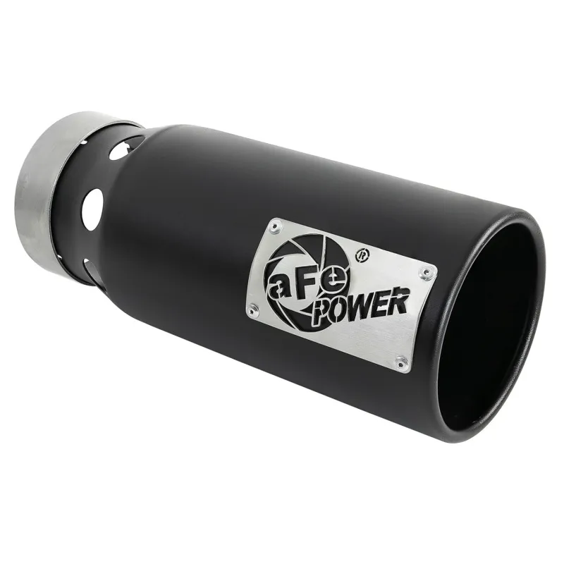 aFe SATURN 4S 4in SS Intercooled Exhaust Tip - Black 4in In x 5in Out x 12in L Bolt-On