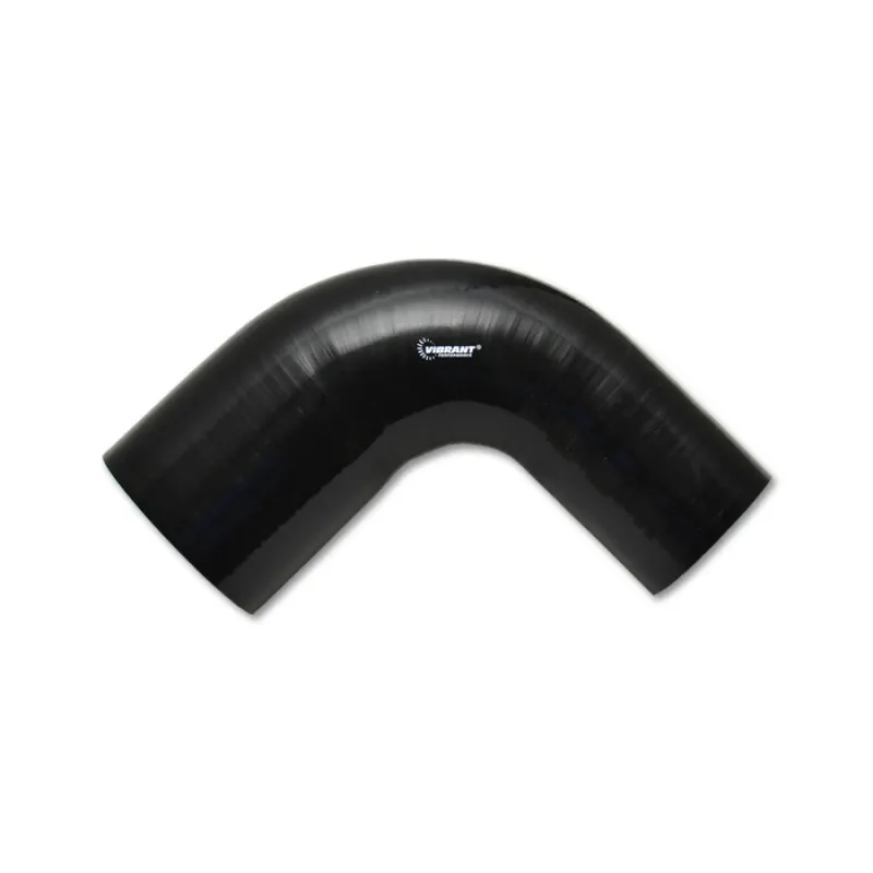 Vibrant 2.25in ID x 2.5in ID x 4in Long Gloss Black Silicone 90 Degree Transition Elbow