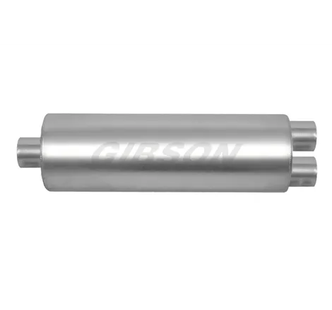 Gibson SFT Superflow Center/Dual Round Muffler - 8x24in/3.5in Inlet/3in Outlet - Stainless