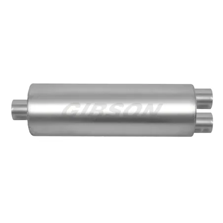 Gibson SFT Superflow Center/Dual Round Muffler - 8x24in/3.5in Inlet/3in Outlet - Stainless