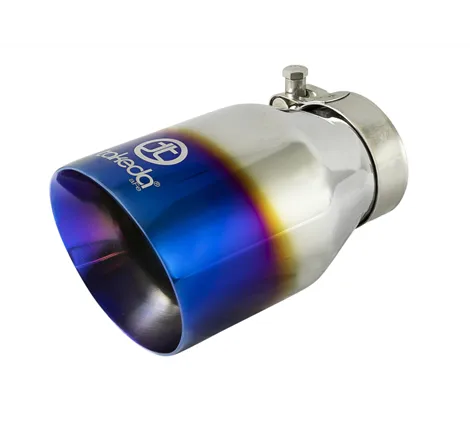 aFe Takeda 304 Stainless Steel Clamp-On Exhaust Tip 2.5in Inlet / 4in Outlet - Blue Flame