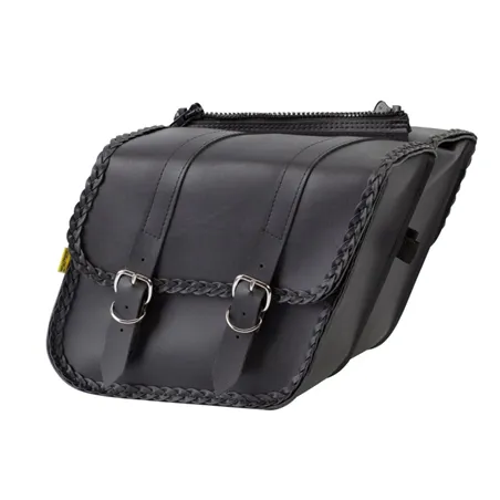 Willie & Max Universal Braided Compact Slant Saddlebags (12 in L x 9.5 W x 5.5 in H) - Black