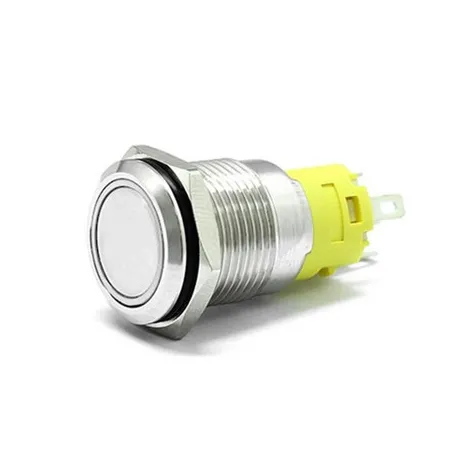 16mm Chrome Latching Push Button Switch - White LED