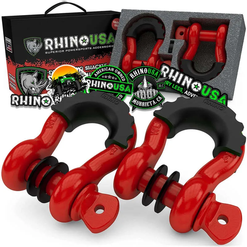 Rhino USA 3/4In D-Ring Shackle Set (2-Pack)(Red)