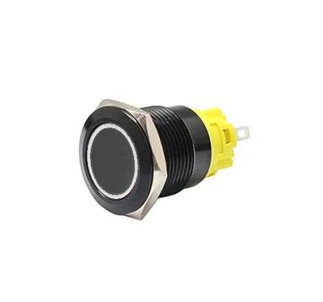 19mm Black Latching Push Button Switch - White LED