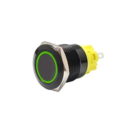 16mm Black Latching Black Push Button Switch - Green LED