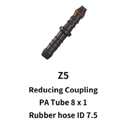 8mm Nylon Hose to 7.5mm Rubber Hose Reducing Coupling