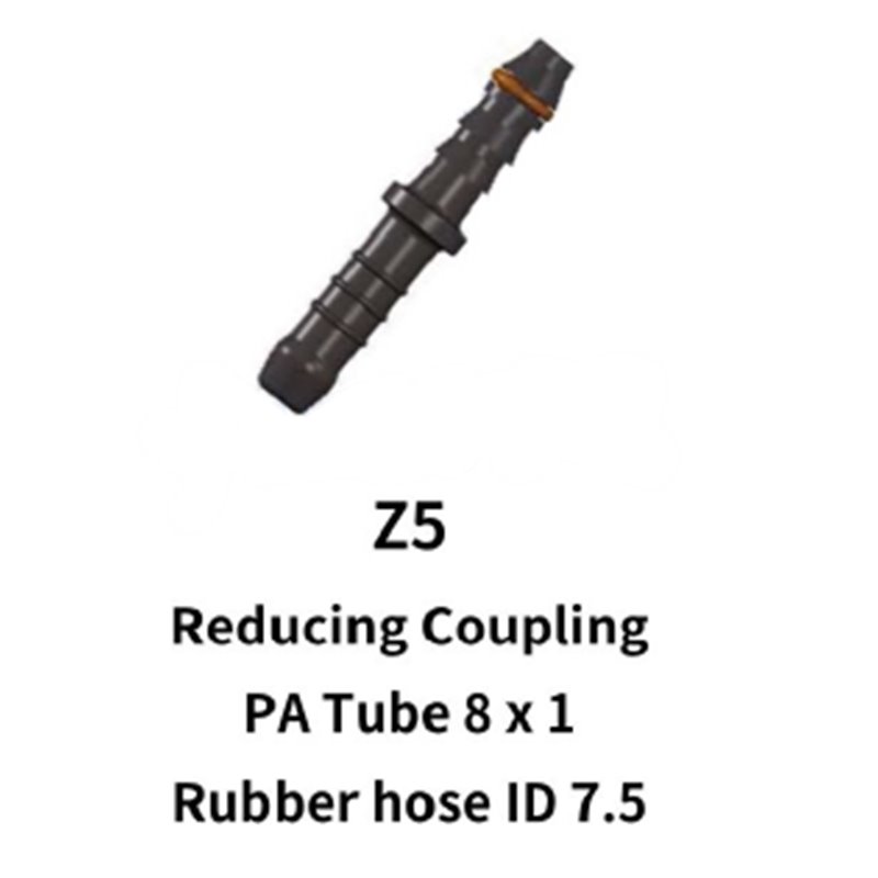 8mm Nylon Hose to 7.5mm Rubber Hose Reducing Coupling