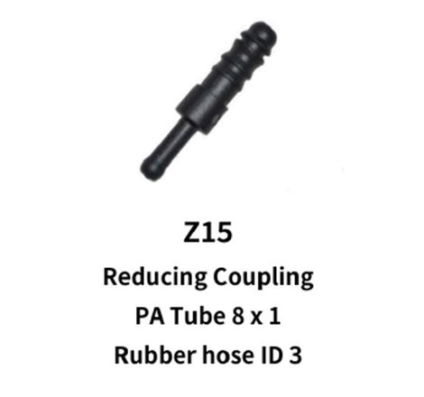 Reducing coupling to 8mm Nylon Hose to 3mm Rubber Hose